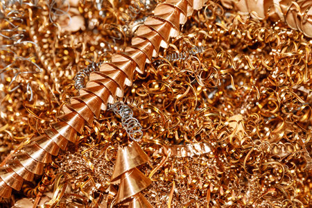 Copper shavings. Copper processing on CNC machines in production