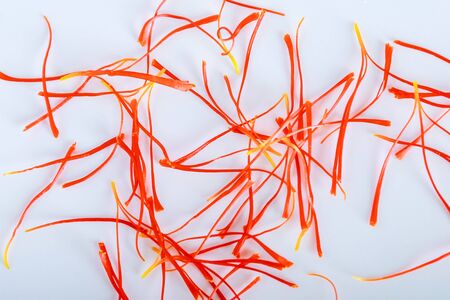 Many threads crocus sativus isolated on white background.の写真素材