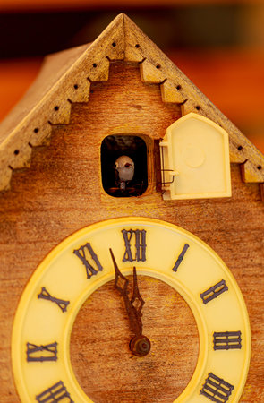 Clock face retro clock with cuckoo with roman numerals.