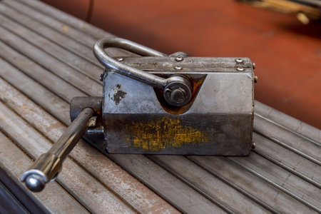 Industrial lifting magnet for lifting metal products in production.の写真素材