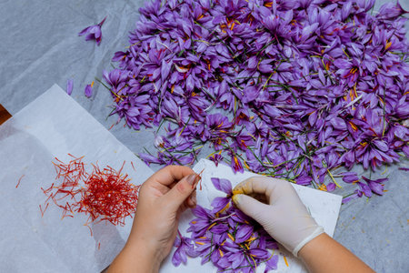 Saffron has a distinct flavor and aroma, making it a prized ingredient in various cuisines.の写真素材