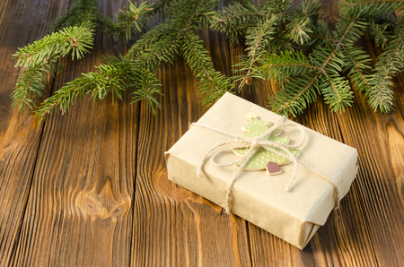 gift, box, fir, wooden, background, christmasの写真素材