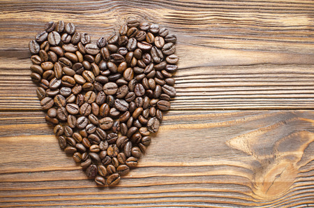 coffee, beans, heart, background, woodenの写真素材