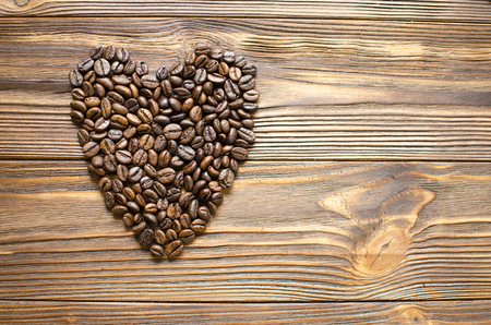 coffee, beans, heart, background, woodenの写真素材