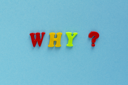 question  "why ?" of plastic magnetic letters on blue backgroundの写真素材