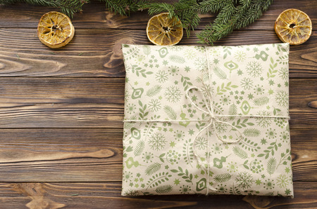 packaging gift on wooden backgroundの写真素材