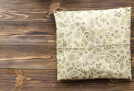 packaging gift on wooden backgroundの写真素材