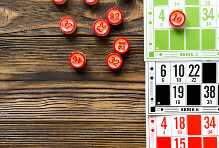 colored bingo cards with number ballsの写真素材