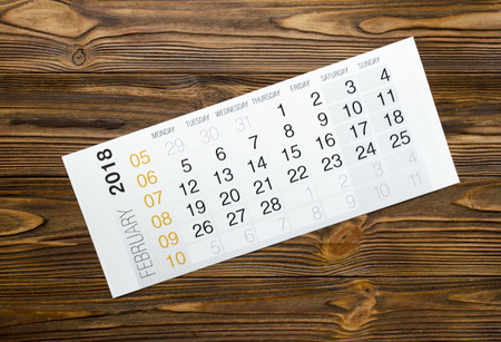 february 2018 calendar on wooden tableの写真素材