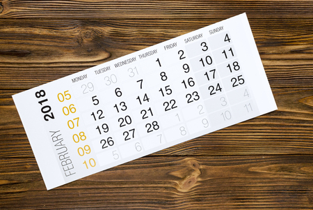february 2018 calendar on wooden tableの写真素材