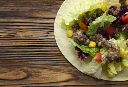 tacos on wooden tableの写真素材