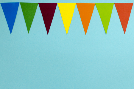 Bunting party flags  paper  on blue backgroundの写真素材