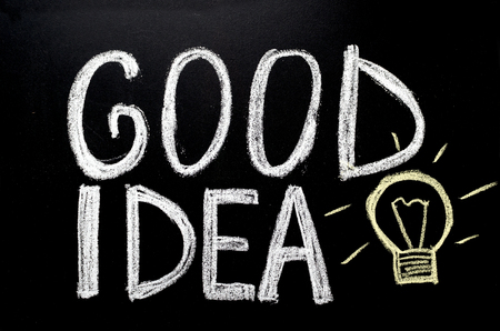 hand written text 'good idea' on chalkboardの写真素材