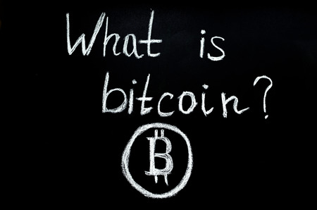 question ' what is bitcoin?' on chalkboardの写真素材