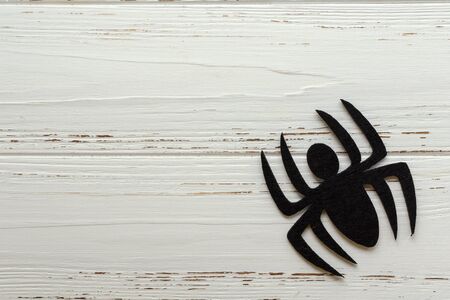 felt spider on wooden backgroundの写真素材
