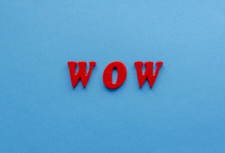  red wow on  blue paper backgroundの写真素材
