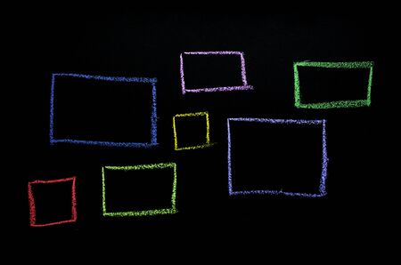 colored hand drawn rectangles on chalkboardの写真素材