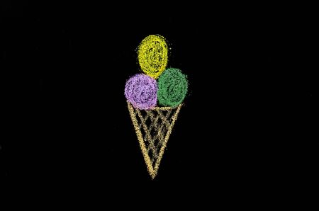 hand drawn ice cream on blackboardの写真素材