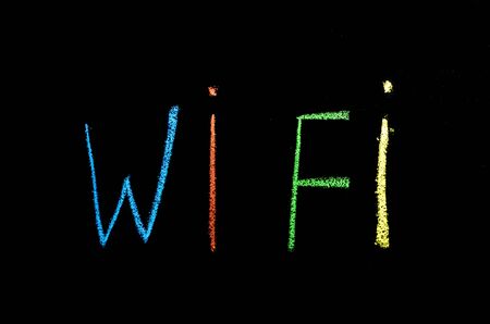 "wi fi" drawn on chalkboardの写真素材
