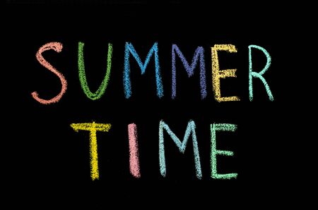"summer time" drawn on chalkboardの写真素材