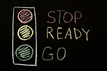 traffic lights drawn on the chalkboardの写真素材
