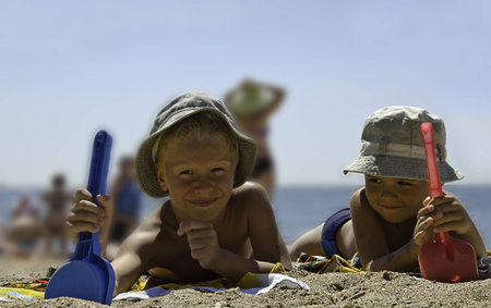 children on the beachの写真素材