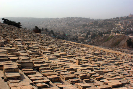 Largest Jewish cemetery in the world on slopes of Mount of Olives, Jerusalem, Israel