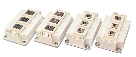 Powerful IGBT transistors isolated on white backgroundの写真素材