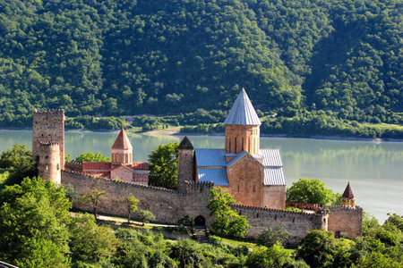 Castle complex with church on Aragvi river, Ananuri, Georgiaのeditorial素材