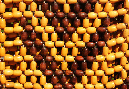 wooden beaded mat closeup