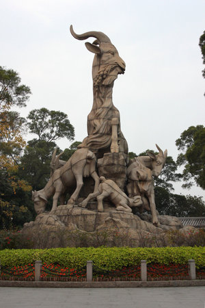 GUANGZHOU, CHINA, MARCH 5, 2012: The Five Rams Sculpture, symbol of the city. According to legend, the celestial beings once came riding on goats to residents of Guangzhou and gave grain as present, wishing the land free from famine forever.のeditorial素材
