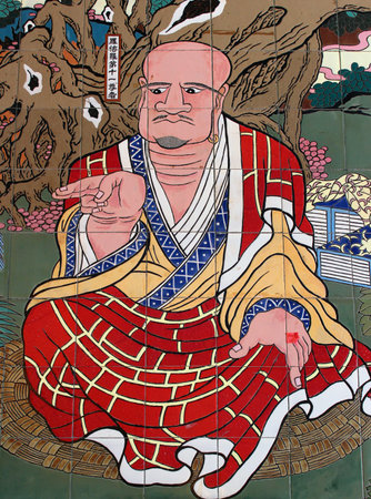 GUANGZHOU, CHINA, MARCH 5, 2012: Wall painting in Big Buddha Temple (Da Fo Si), one of five renowned Buddhist temples in Guangzhou.のeditorial素材