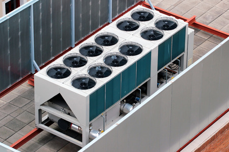 External air conditioning units on a roof topの写真素材