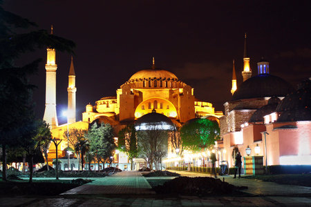 Hagia Sophia at night, Christian patriarchal basilica, imperial mosque and now a museum, Istanbul, Turkeyのeditorial素材