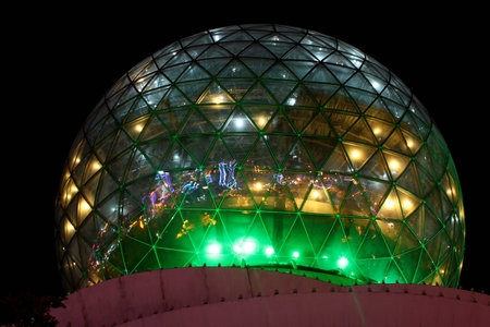 DALI, CHINA - MARCH 13, 2012: Glass sphere of skydeck at the hilltop of Cloud Crane Street (Yunhe Lu), allowing the best view on Erhai Lake at night.のeditorial素材