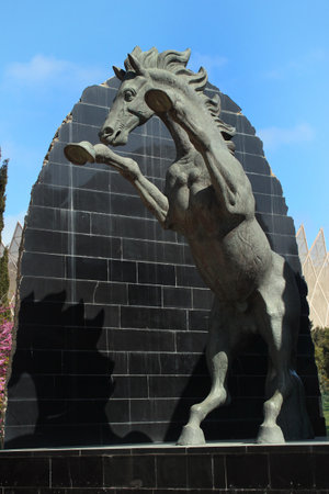 BAKU, AZERBAIJAN - APRIL 25, 2017: Statue of rampant horse, gift from Georgian President Eduard Shevardnadze to Azerbaijani leader Heydar Aliyev on his 75th anniversary in 1998.のeditorial素材