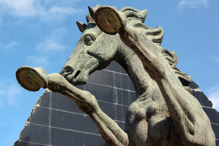 BAKU, AZERBAIJAN - APRIL 25, 2017: Statue of rampant horse, gift from Georgian President Eduard Shevardnadze to Azerbaijani leader Heydar Aliyev on his 75th anniversary in 1998.のeditorial素材