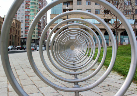 Empty metal bike stand in Baku, Azerbaijanの写真素材