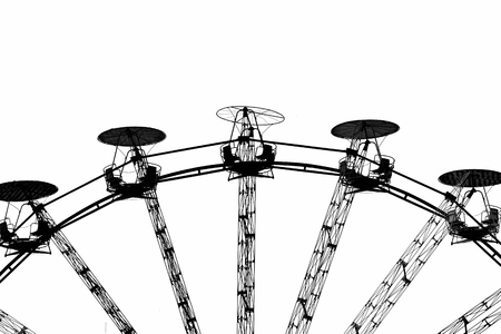 Silhouettes of a Ferris wheel cabins on white backgroundの写真素材