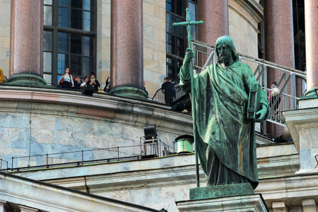 SAINT PETERSBURG, RUSSIA - JULY 4, 2017: Statue of Philip the Apostle on the south facade of Saint Isaac's Cathedral, the largest orthodox basilica in the world.のeditorial素材
