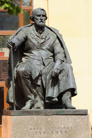 SAINT PETERSBURG, RUSSIA - JULY 5, 2017: Monument to Ivan Turgenev, a famous Russian novelist, short story writer, and playwright of 19th century.のeditorial素材