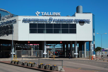 TALLINN, ESTONIA - JULY 7, 2017: Terminal D of Tallinn passenger port, or the Old City Harbour. It serves regular routes to Helsinki, Stockholm and St. Petersburg.のeditorial素材