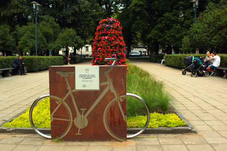 RIGA, LATVIA - JULY 10, 2017: Gift of the Netherlands to the city of Riga on the 20th anniversary of restoration of independence of Latvia (May 4, 1990) in one of the city parks.のeditorial素材