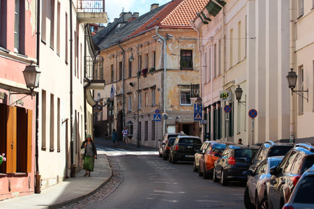 VILNIUS, LITHUANIA - JULY 14, 2017: Streets of of Uzupis, a bohemic neighborhood in Vilnius, popular among artists, musicians and other creative people.のeditorial素材