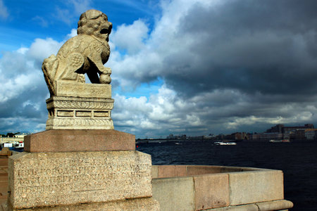 SAINT PETERSBURG, RUSSIA - JULY 5, 2017: Chi Tza statues of stone lions, brought to St. Petersburg in 1907 from the city of Girin (Jilin) in Manchuria.のeditorial素材