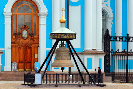 SAINT PETERSBURG, RUSSIA - JULY 6, 2017: Bell at the entrance to Smolny Cathedral in the Smolny Convent of the Resurrection, designed by Bartolomeo Rastrelli.のeditorial素材