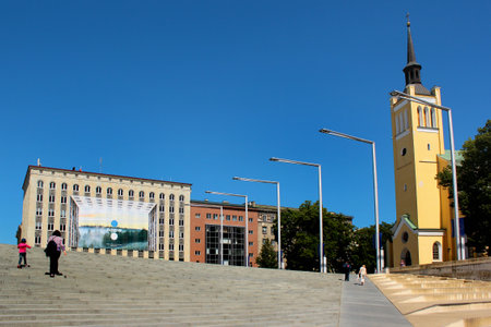 TALLINN, ESTONIA - JULY 9, 2017: Saint John's Church on Freedom Square in central Tallinn, capital of Estoniaのeditorial素材