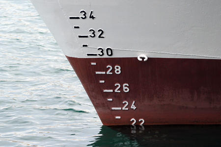Ship hull with waterline and draft scale measureの写真素材