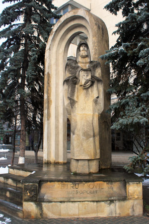 Chisinau, Moldova - December 18, 2017: Monument to Peter Mogila, influential Romanian Orthodox theologian and reformer, Metropolitan of Kiev and All Rus in 17th century.のeditorial素材