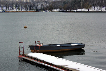Chisinau, Moldova - December 18, 2017: Lake Valea Morilor (Mills Valley) in the public park at...